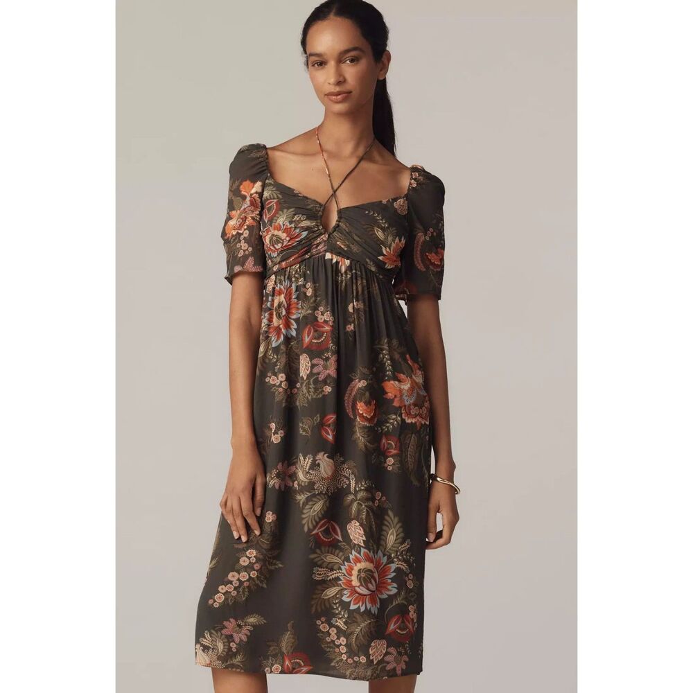 NWT Farm Rio x Anthropologie Long-Sleeve Halter Midi Dress XS